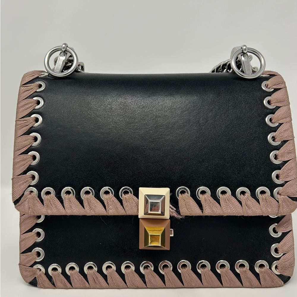 Preloved* Fendi Khan-I convertible flap bag. Woven detail & multi hardware